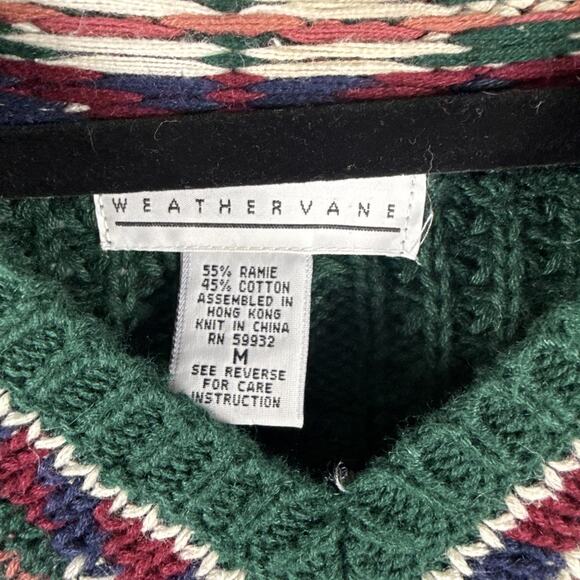 Vintage Weathervane Ramie Cotton Green Cable Knit V Neck Sweater Women's Medium - Picture 4 of 5